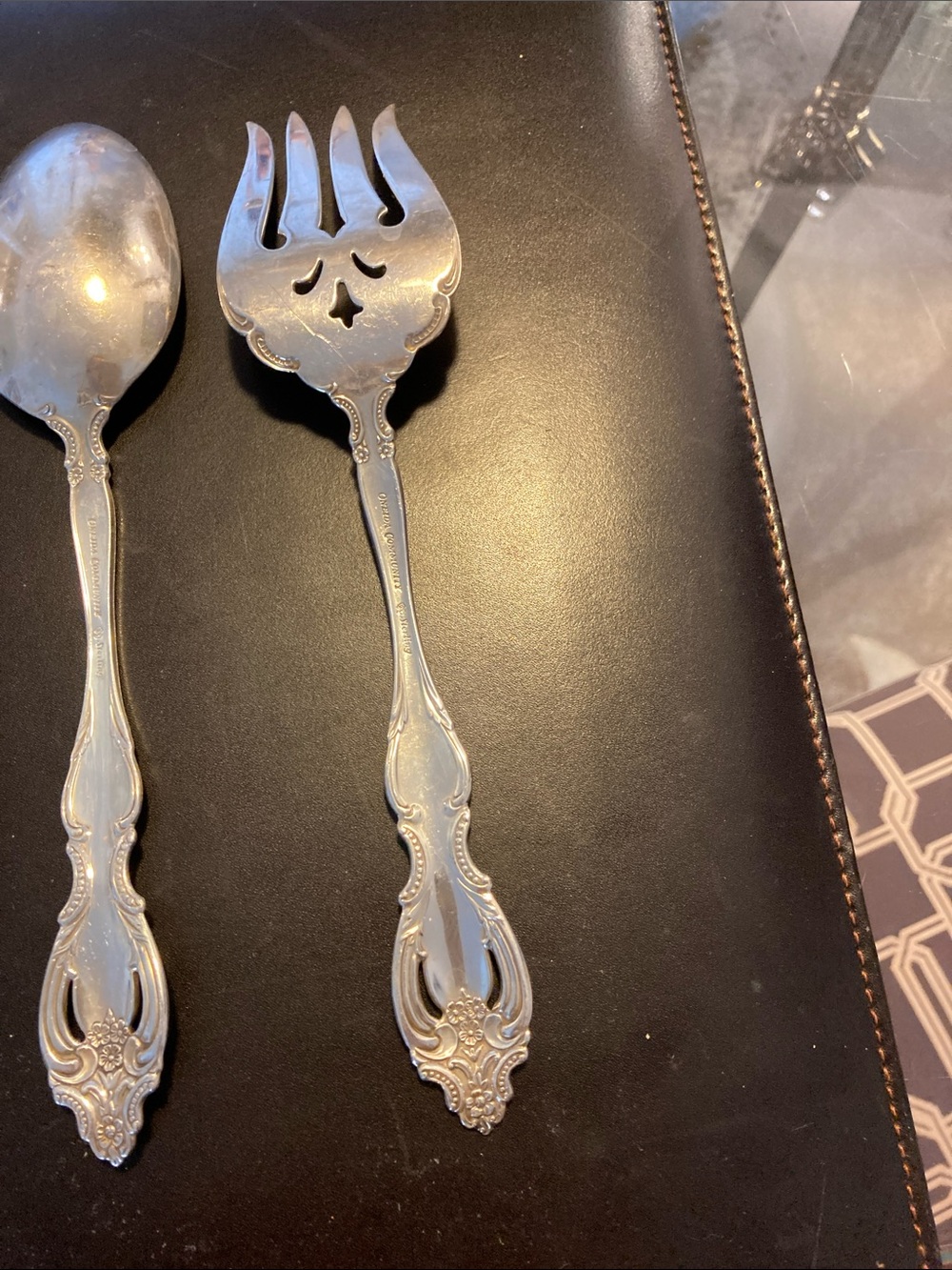 Ornate Sterling Silver Serving Spoon and Fork - - Picture 2 of 3